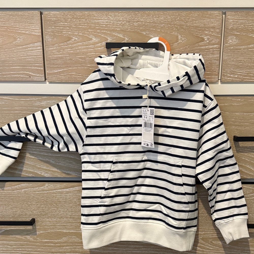 Mango Kids Black and White Striped Hoodie
